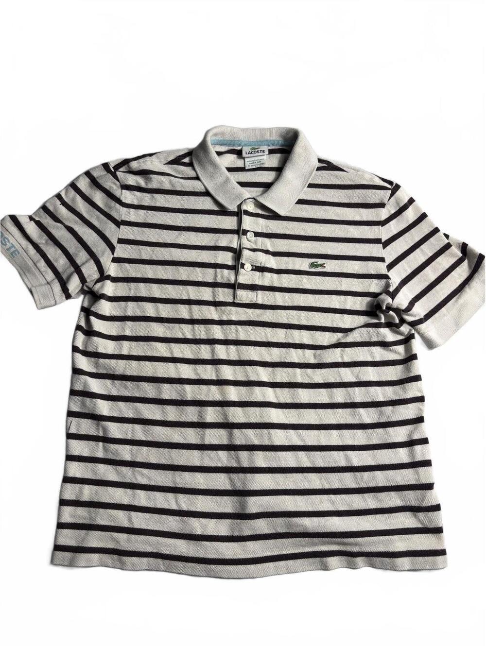 Lacoste Classic Striped Polo Shirt White Black Size L 100% C